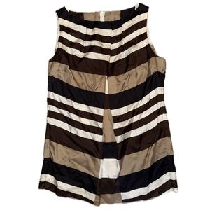 Tory Burch Tan and Black Silk Striped Tunic Top